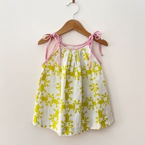 HANNA KATE Chartreuse Frog Print Tie Strap Summer Blouse